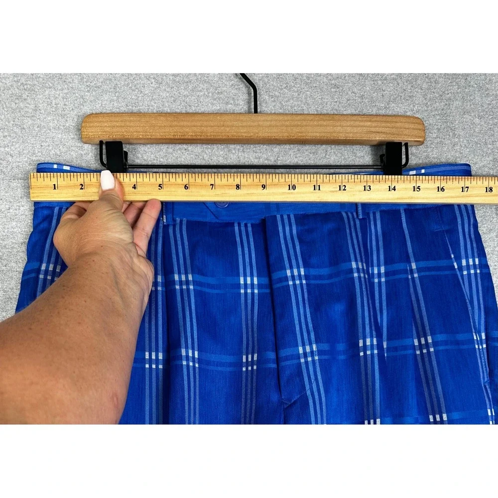 Vittorio St Angelo Suit Jacket Pants 42L 36x29 Blue Plaid Pleated Cuffed Wide